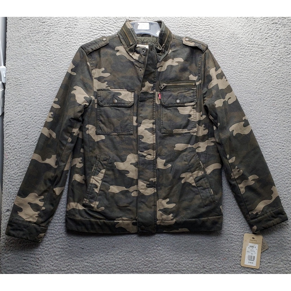 Levi's Military Jacket Mens Small Multi Camouflage Quilted Lined Snap Inside Zip